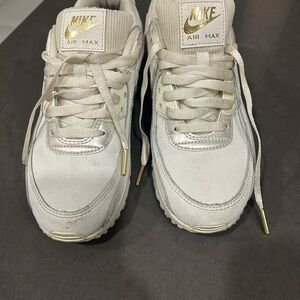 Nike AirMax White and Gold Sneakers